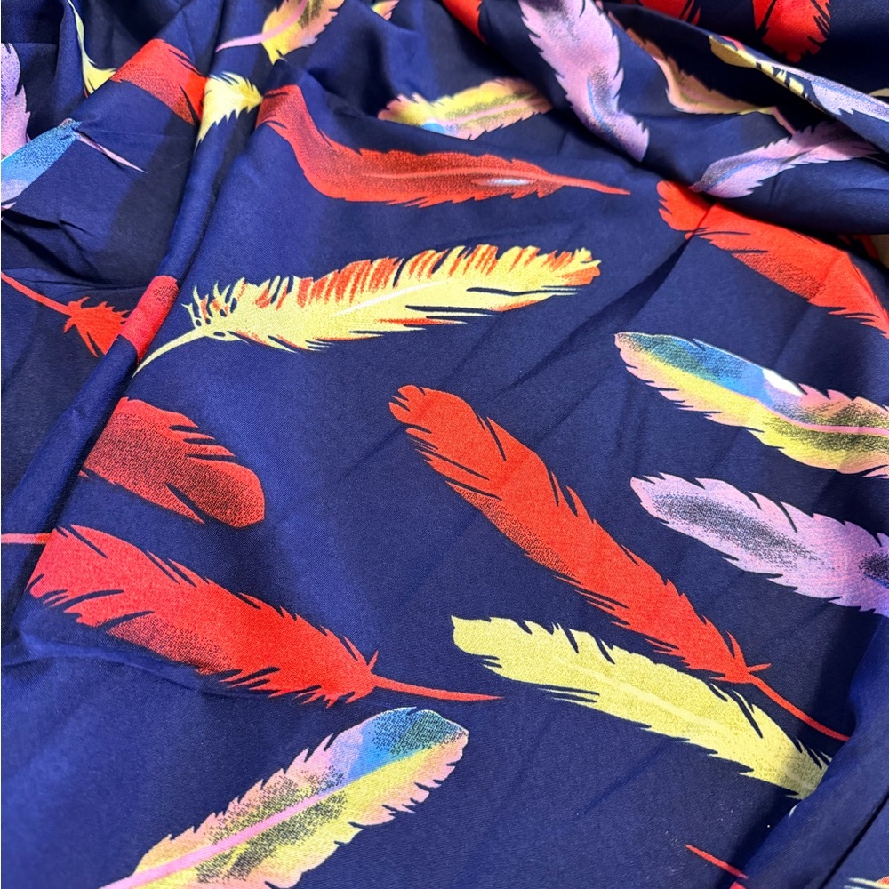 5.47 Yards/ Colorful Feather Print Poly Crepe Fabric - Picture 2 of 3